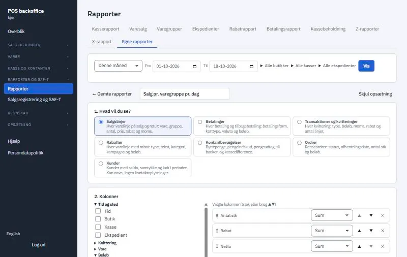 Back office: setting up a custom report
